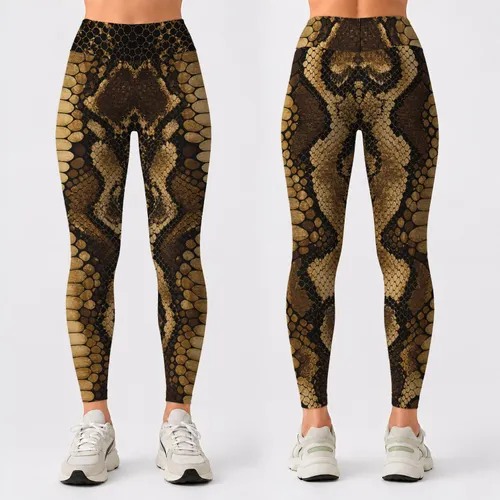 Dark Golden Python Snakeskin Luxury Athleisure Style For Chic Night Out Looks For Women Leggings