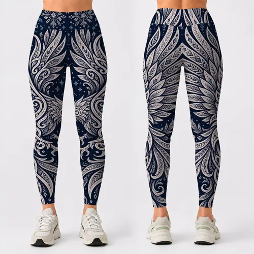 Nordic Raven Eagle Ivory Navy Boho Winter Viking Festival Yoga Style For Women Outfits Leggings