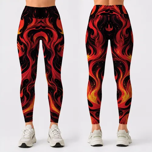 Abstract Crimson And Magenta Flame Fire for Festival Dance Workout Streetwear Women Leggings