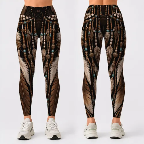Boho Eagle Feather Bead Ornament Rustic Western Desert Festival Yoga Outfit For Women Leggings