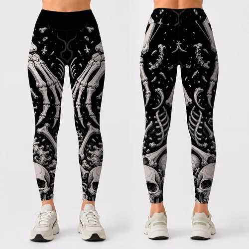 Gothic Skeleton Hand And Skull Bones For Dark Academia Alt Streetwear Outfit Style Leggings