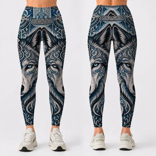 Nordic Wolf Spirit With Celtic Knot Details For Viking Festival Yoga Style Women Leggings