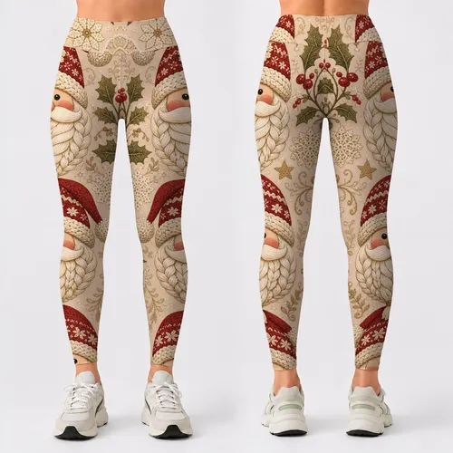 Christmas Gnome Faces With Nordic Lace Holiday Folk Craft Cozy Winter Style Outfit Leggings