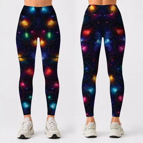 Glowing Christmas String Lights On Midnight Navy For Festive Holiday Party Outfits Leggings