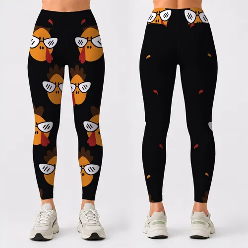 Retro Turkey Faces With White Sunglasses For Thanksgiving Parties And Fall Outfits Leggings