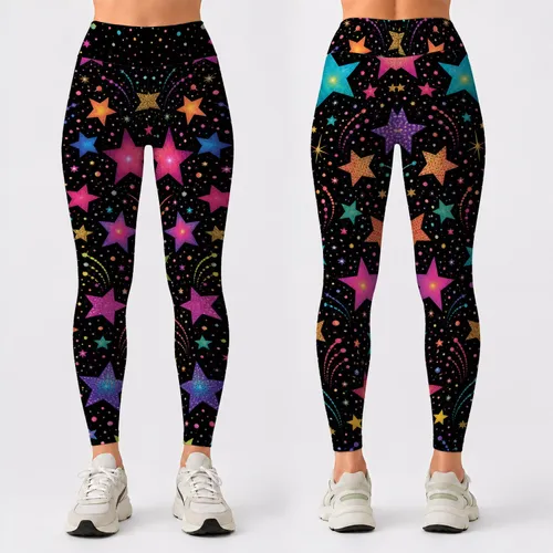 Neon Celestial Stars And Confetti For Festivals, Parties And Nightlife Outfits Leggings