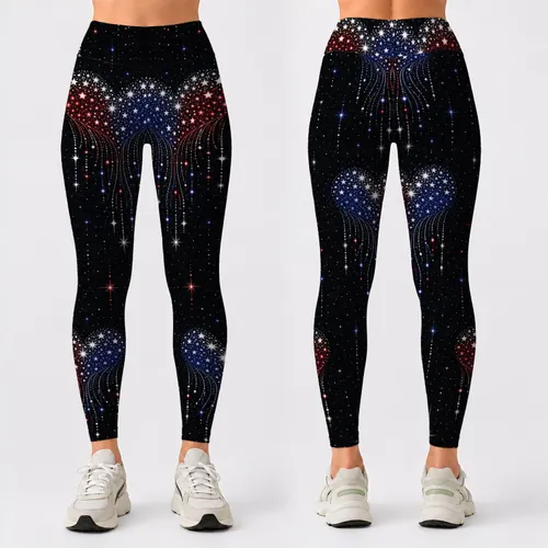 Patriotic Starry Heart Cascades For Fourth Of July Celebrations And Summer Events Leggings