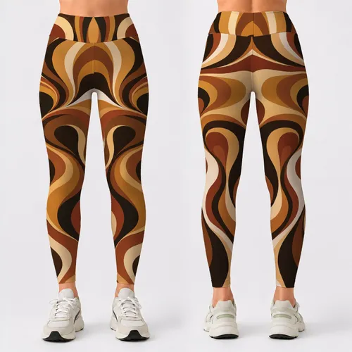 Retro Earth Tone Flowing Curves For Everyday Yoga Studio And Casual Wear For Women Leggings