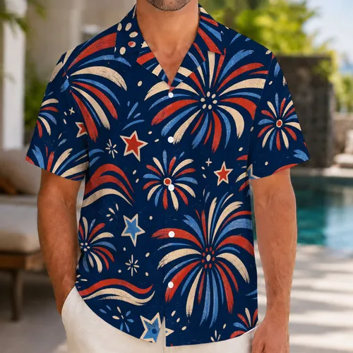 Patriotic Fireworks And Stars For July Fourth Beach Parties And Summer Celebrations Hawaiian Shirt