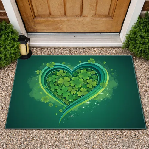 Sparkling Good Luck Clover Heart - Home Decor Gift Doormat