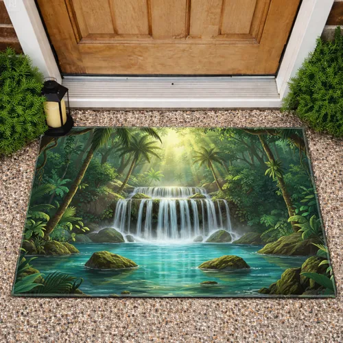 Tropical Waterfall Palm Trees Jungle Landscape - Nature Lover Gift Doormat