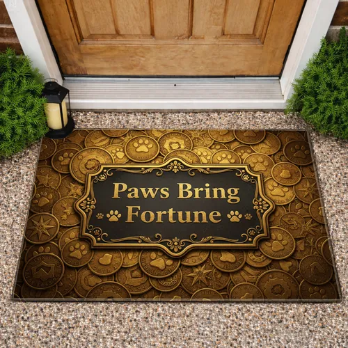Paws Bring Fortune Plaque Gold Coin - Good Fortune Home Decor for Pet Lover Doormat