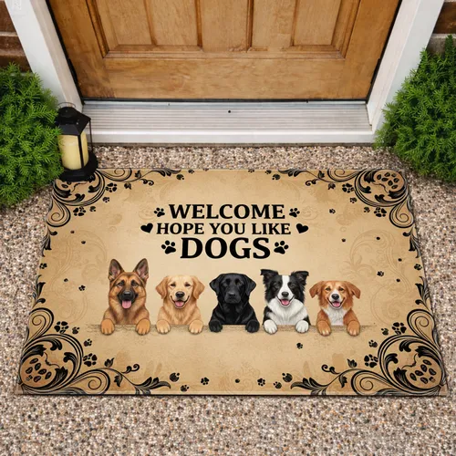 Welcome Hope You Like Dogs, Dog Breeds Paw Print - Home Decor Gift for Dog Lover Doormat