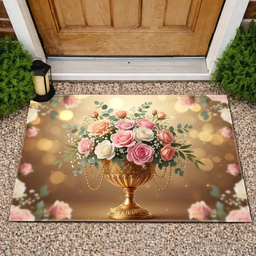 Roses Baby's Breath Eucalyptus Golden Chalice - Home Decor Gift Doormat