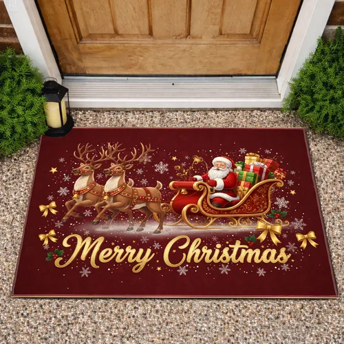 Santa Claus Reindeer Sleigh Christmas Gifts Merry Christmas Snowflakes - Holiday Gift Doormat