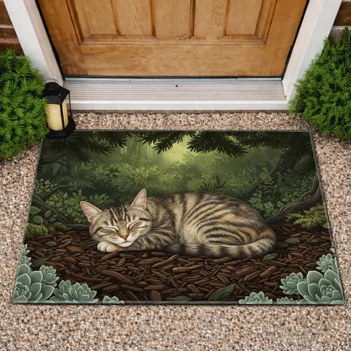 Peaceful Tabby Cat Succulent Groundcover - Home Decor Gift for Cat Lovers Doormat