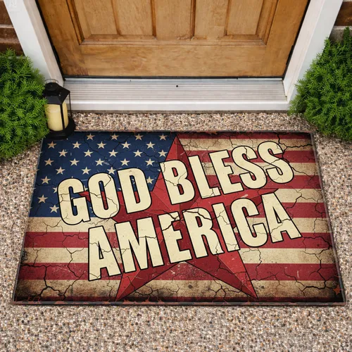 God Bless America Star Flag - Independence Day Gift for Veterans Doormat