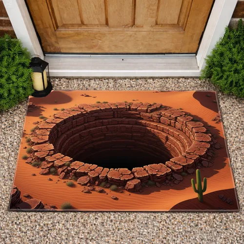 Deep Canyon Hole Geological Layers Desert Saguaro Cactus - Home Decor Gift for Desert Lover Doormat