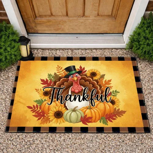 Thankful Harvest Turkey Pumpkins - Thanksgiving Home Decor Gift Doormat