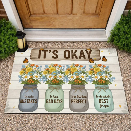 Monarch Butterfly Mason Jars Wildflowers Uplifting Sign - Rustic Farmhouse Home Decor Doormat