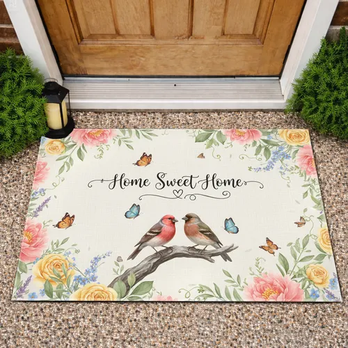 Home Sweet Home Heart Songbirds Flowers Butterflies - Home Decor Gift Doormat