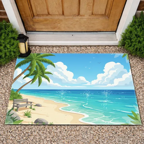 Leaning Palm Trees Tropical Beach Ocean - Home Decor Gift Doormat