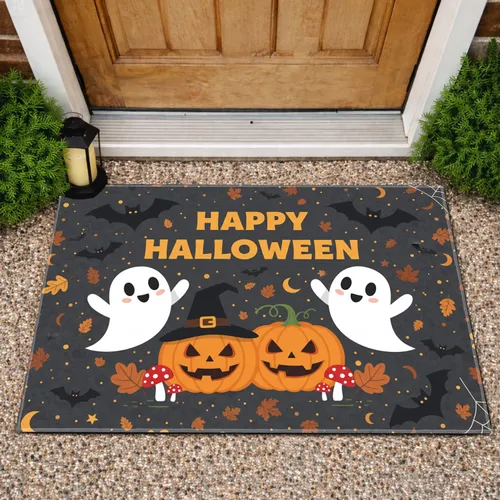 Happy Halloween Ghosts Jack-O'-Lanterns Bats - Halloween Party Decor Doormat