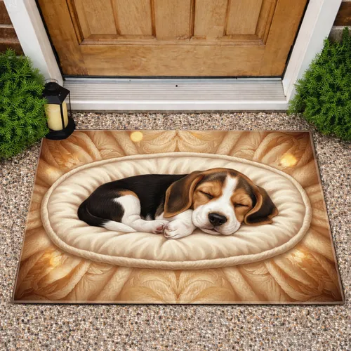 Sleeping Tricolor Beagle Puppy Serene Expression - Home Decor Gift for Dog Lovers Doormat