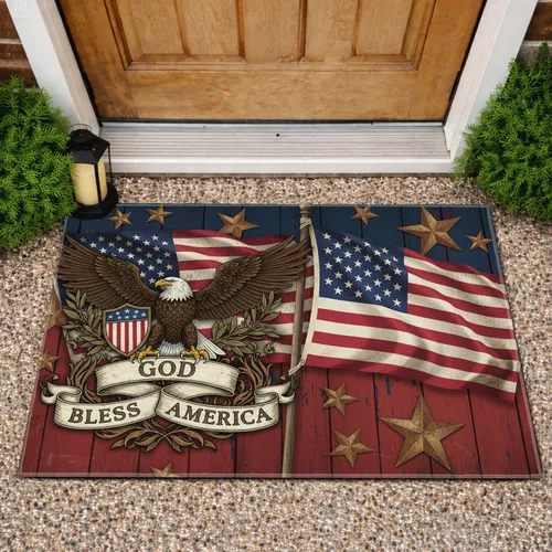 Bald Eagle American Flag Shield - Independence Day Gift for Veterans Doormat