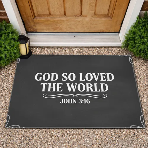 God So Loved The World John 3:16 Chalkboard - Christian Home Decor Gift Doormat