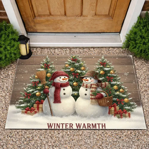 Snowmen Christmas Trees Rustic Winter Home Decor Doormat