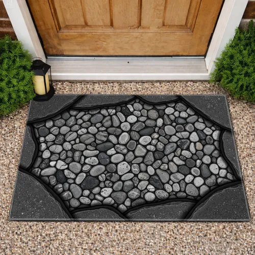 Natural Stone Pavement Cobblestone River Pebble - Home Decor Gift Doormat