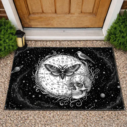 Death's-head Moth Astrolabe Chart Skull - Occult Home Decor Gift Doormat