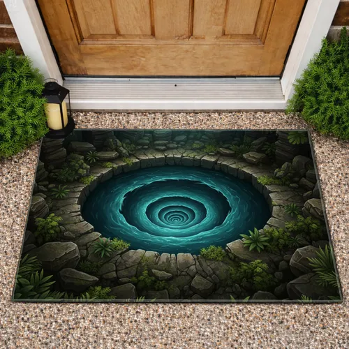 Turquoise Vortex Pit Rock Formations Tropical Foliage Moss - Home Decor Gift Doormat