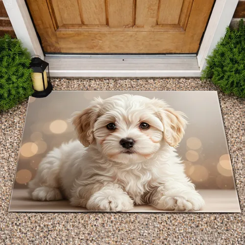 White Maltipoo Puppy Looking Forward - Home Decor Gift for Dog Lover Doormat