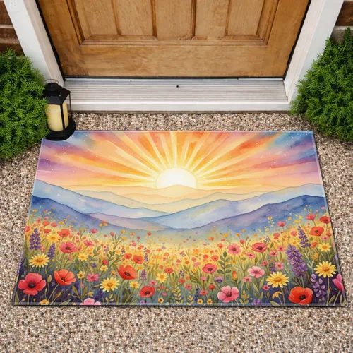 Mountain Wildflower Fields Sunset Sunburst - Home Decor Gift for Garden Lover Doormat