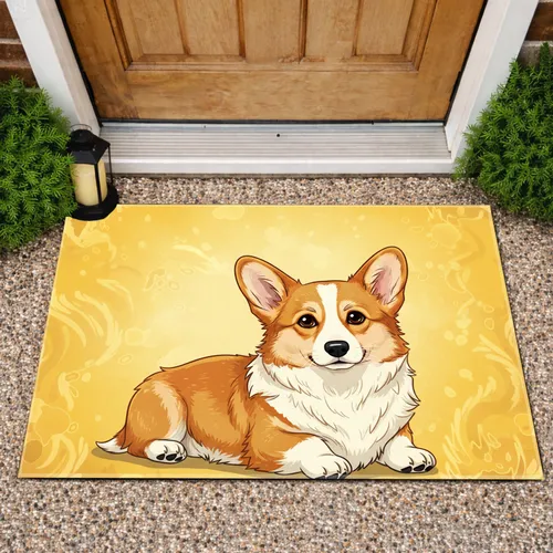 Corgi Dog Portrait Golden Fur - Home Decor Gift for Dog Lover Doormat