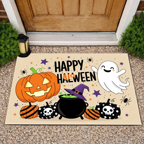 Happy Halween Jack-o'-lantern Ghost Cauldron Spiders - Halloween Party Doormat