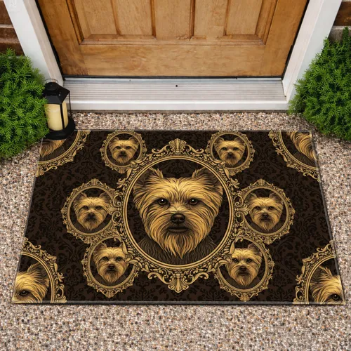Yorkshire Terrier Oval Frame Damask Floral - Pet Lover Home Decor Doormat