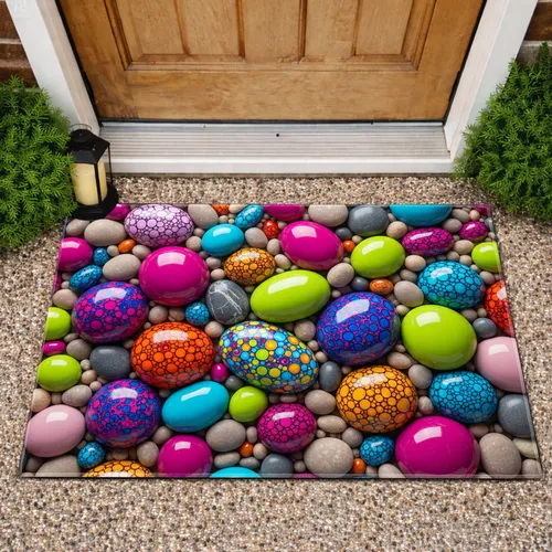 Dense Field of Oversized Smooth Vibrant Polished River Stone Mosaic Pebbles - Home Decor Gift Doormat