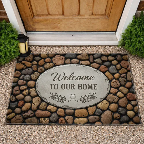 Welcome Home Stone Tablet Laurel Heart - Rustic River Stones Home Decor Gift Doormat