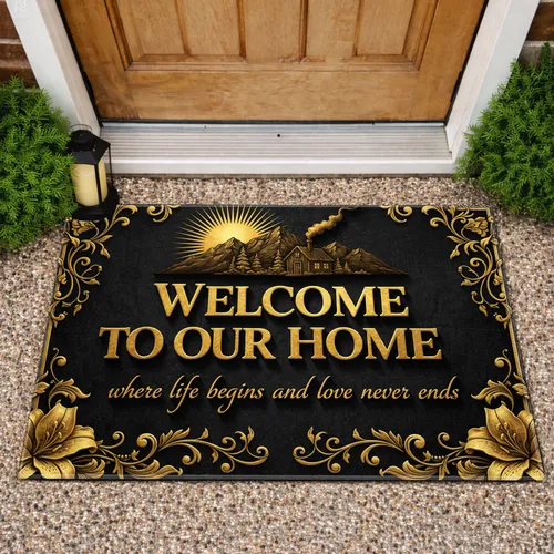 Welcome To Our Home Ornate House Mountain Sunset - Home Decor Gift Doormat