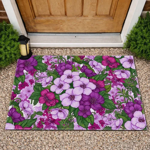 Continuous Densely Packed Five-Petal Purple Lavender Magenta Flowers Greenery - Home Decor Gift Doormat