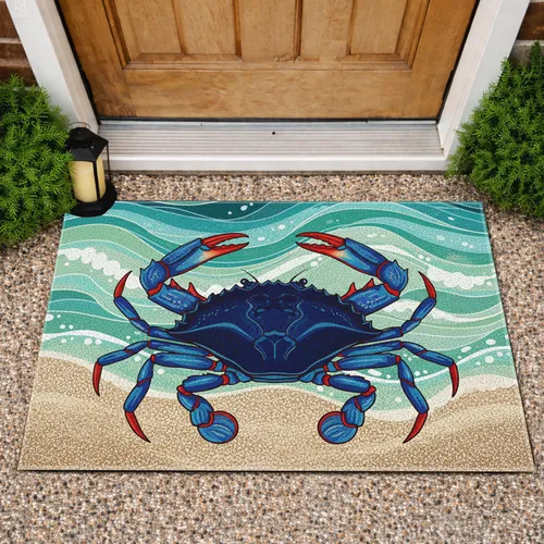 Blue Crab Red Claw Ocean Beach - Coastal Home Decor Gift for Crab Lovers Doormat