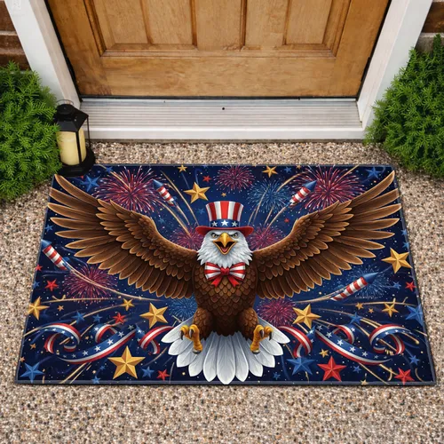 Bald Eagle Uncle Sam Hat Fireworks Stars - Independence Day Home Decor Doormat