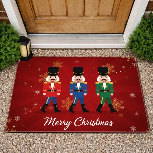 Christmas Nutcracker Soldiers Snowflake Merry Christmas - Holiday Home Entrance Decor Doormat