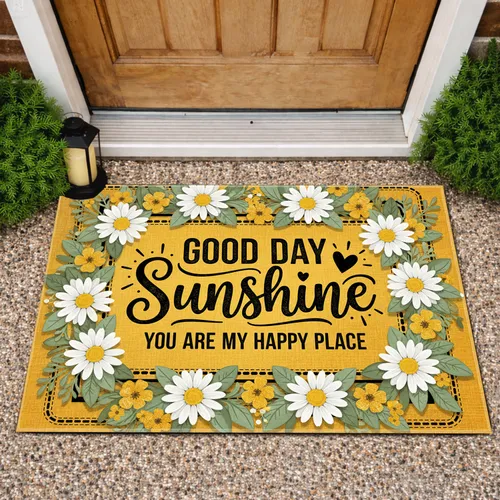 Sunshine Daisies Happy Place Yellow Flowers Rustic Floral - Farmhouse Decor Gift Doormat