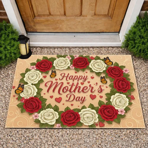 Happy Mother's Day Roses Butterflies Hearts - Gift for Mom Doormat