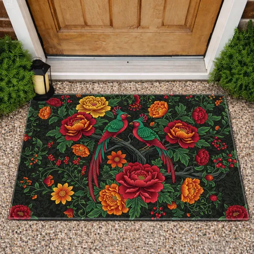 Exotic Birds Blooming Flowers - Home Decor Gift for Nature Lovers Doormat