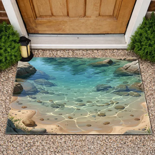 River Stones Sunlight Shallow Water - Home Decor Gift Doormat